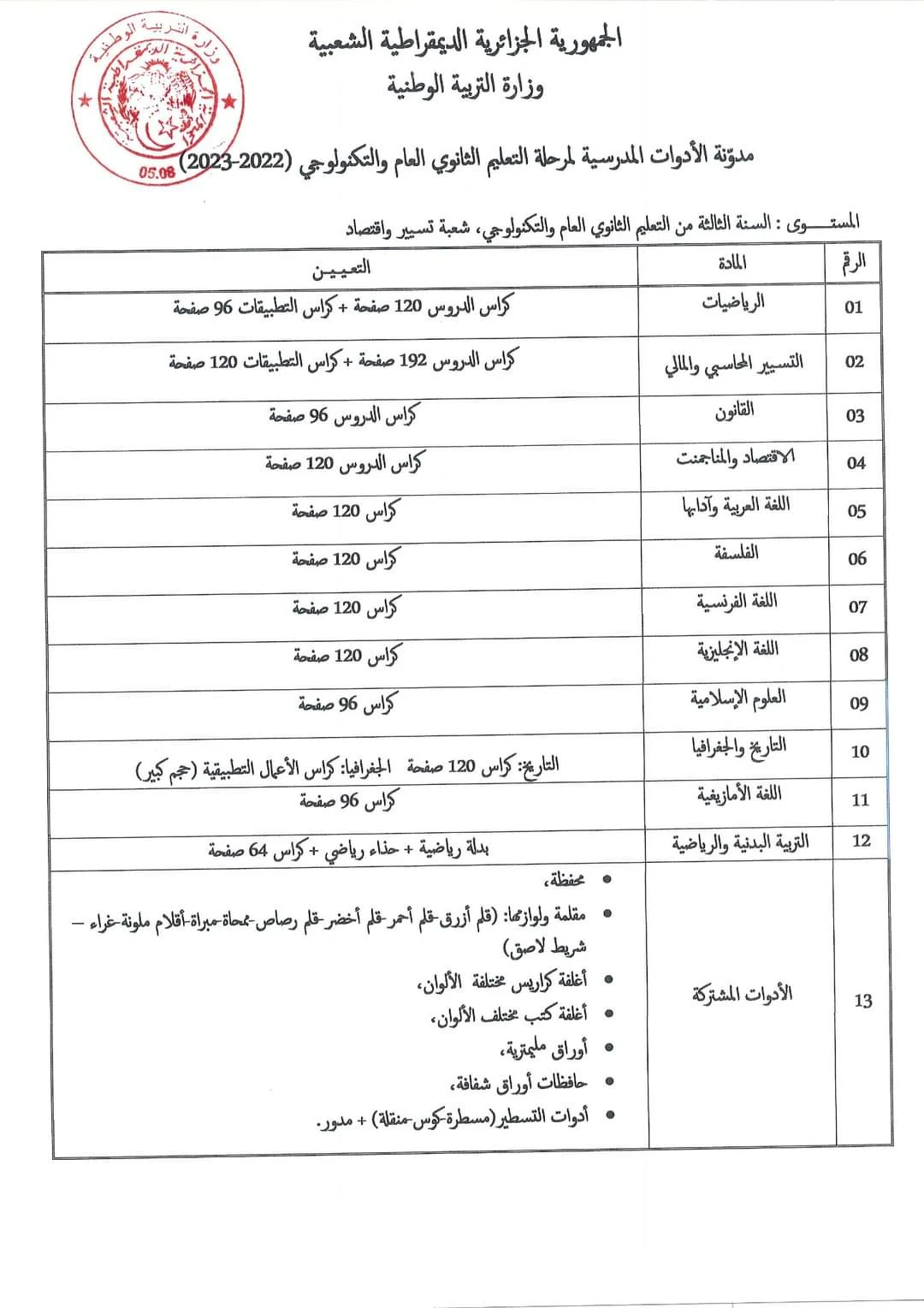 image about الدخول المدرسي 2022/2023 قائمة الأدوات المدرسية لمختلف الأطوار  التعليمية  و موعد الرجوع لمقاعد الدراسة 