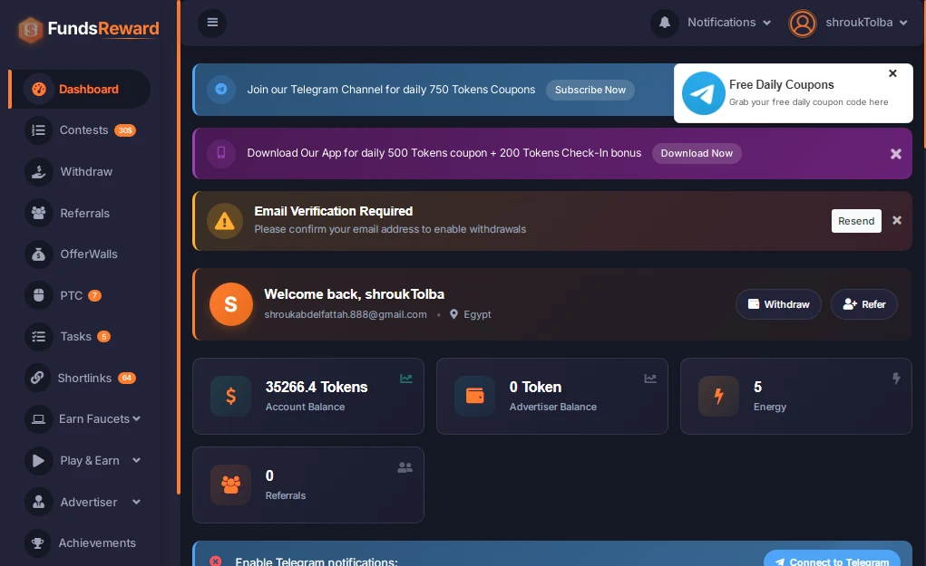 image about شرح موقع Funds Reward للربح من الإنترنت + طرق السحب على بايير وفودافون كاش