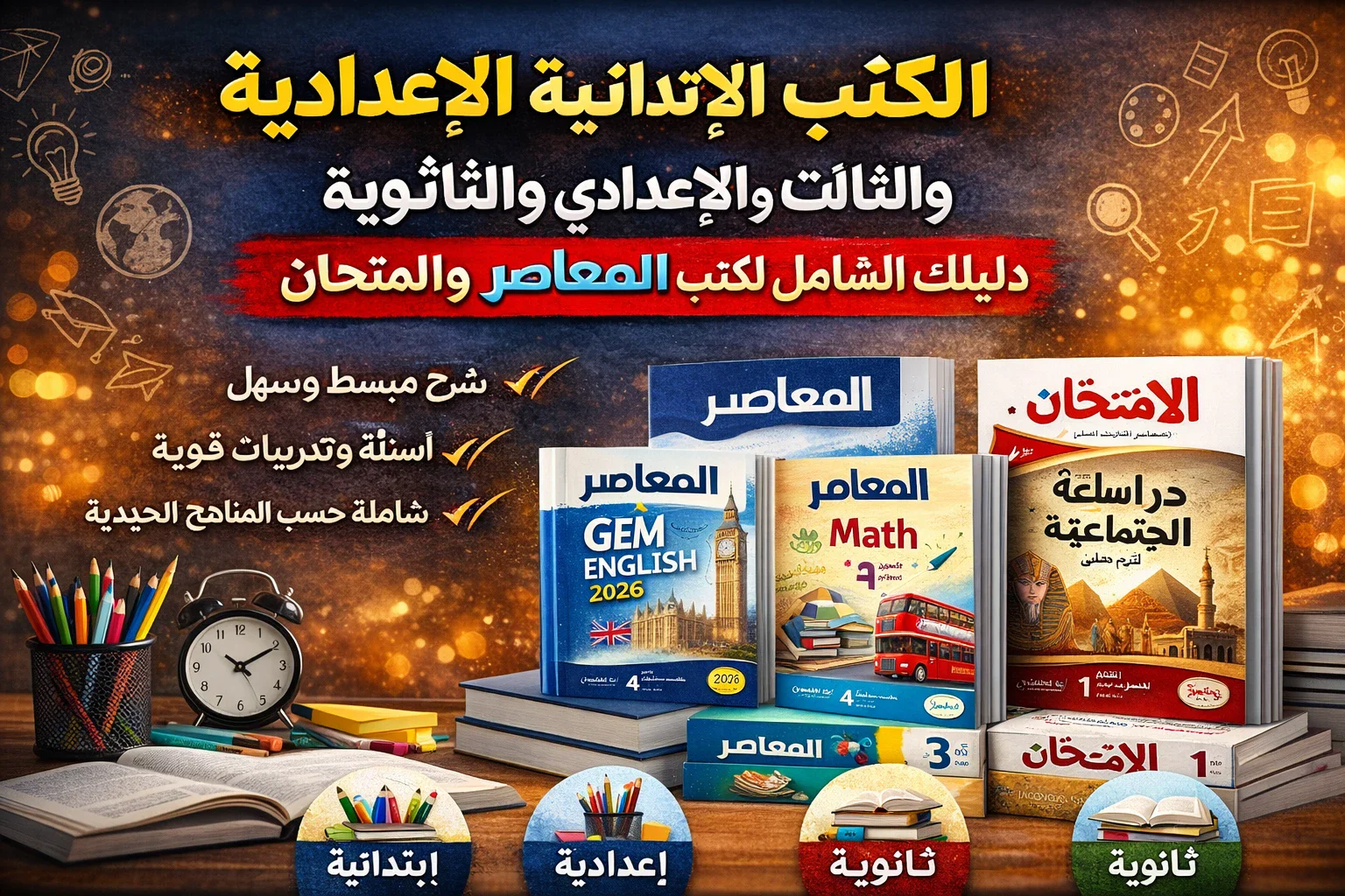 image about أفضل الكتب الخارجية في مصر 2026: دليل شامل لكتب المعاصر والامتحان لجميع المراحل التعليمية