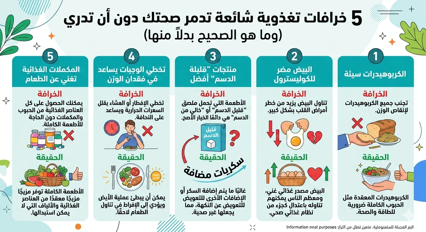 image about 5 خرافات تغذوية شائعة تدمر صحتك دون أن تدري (وما هو الصحيح بدلاً منها)
