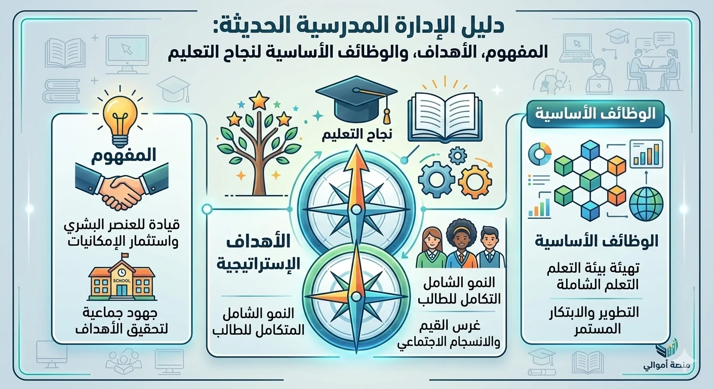 image about دليل الإدارة المدرسية الحديثة: المفهوم، الأهداف، والوظائف الأساسية لنجاح التعليم