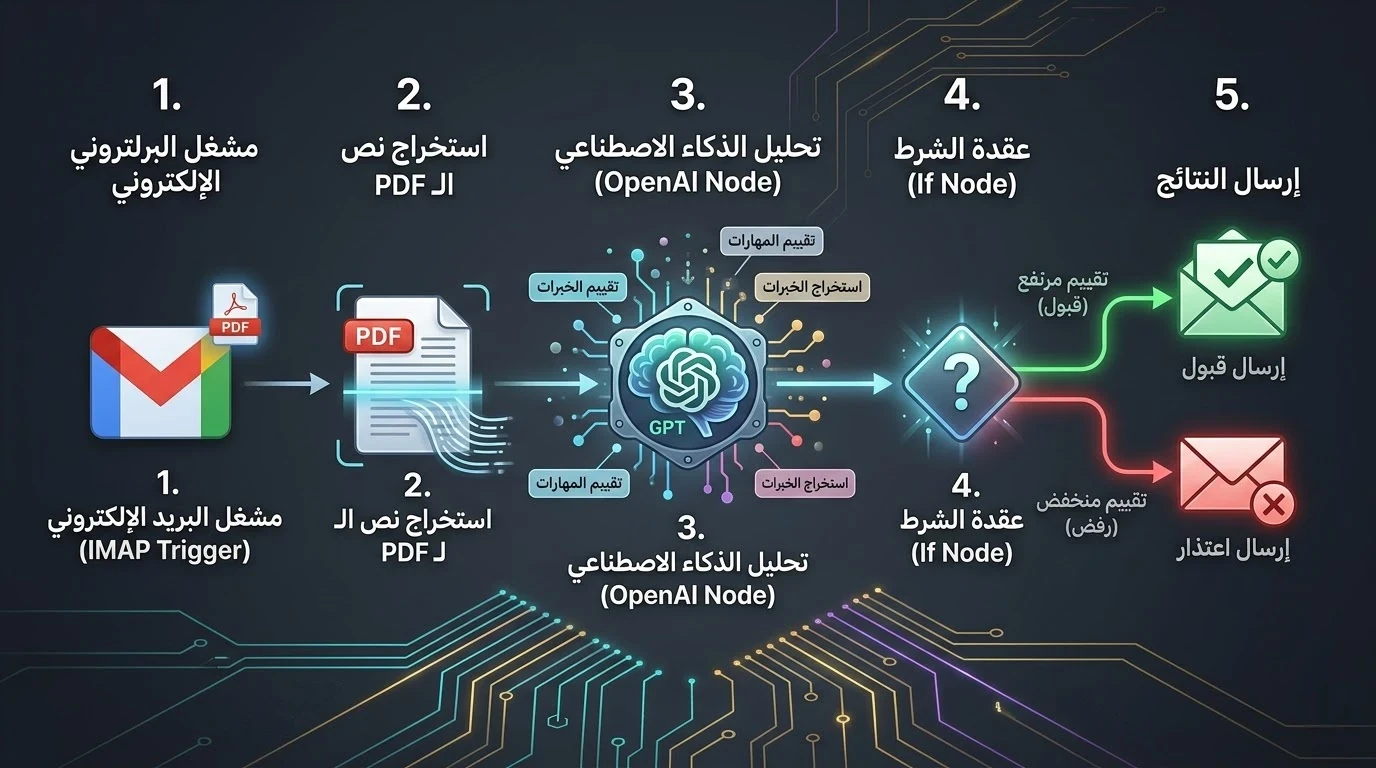 image about أتمتة التوظيف: كيف تبني نظاماً يقرأ السير الذاتية (CVs) ويقيمها بـ n8n والذكاء الاصطناعي؟