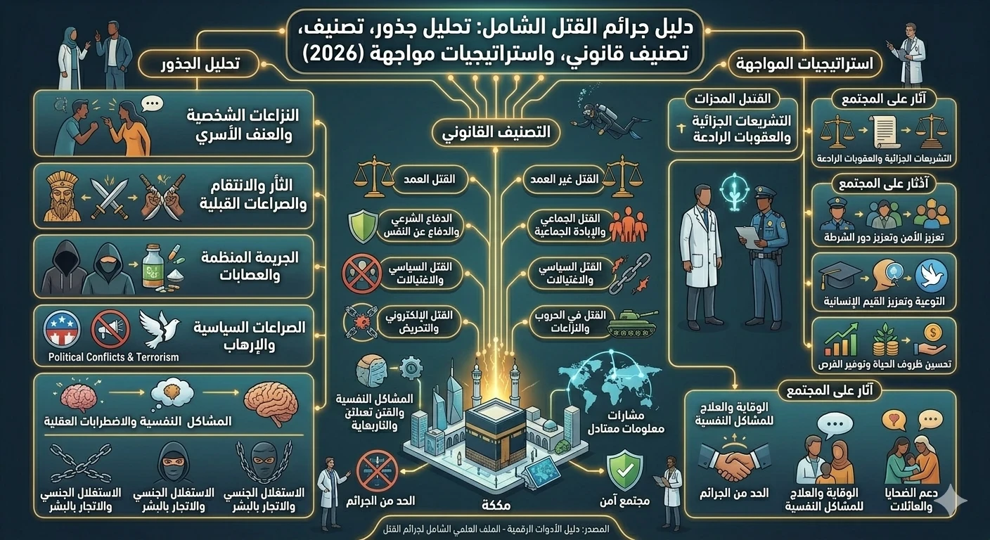 image about جرائم القتل: تحليل الجذور، التصنيف القانوني، واستراتيجيات المواجهة الشاملة 2026