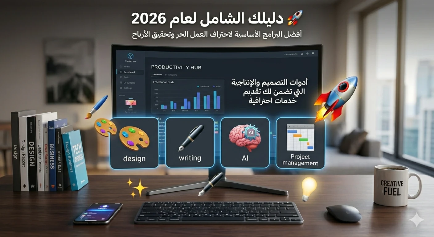 image about 🚀 دليلك الشامل لعام 2026: أفضل البرامج الأساسية لاحتراف العمل الحر وتحقيق الأرباح