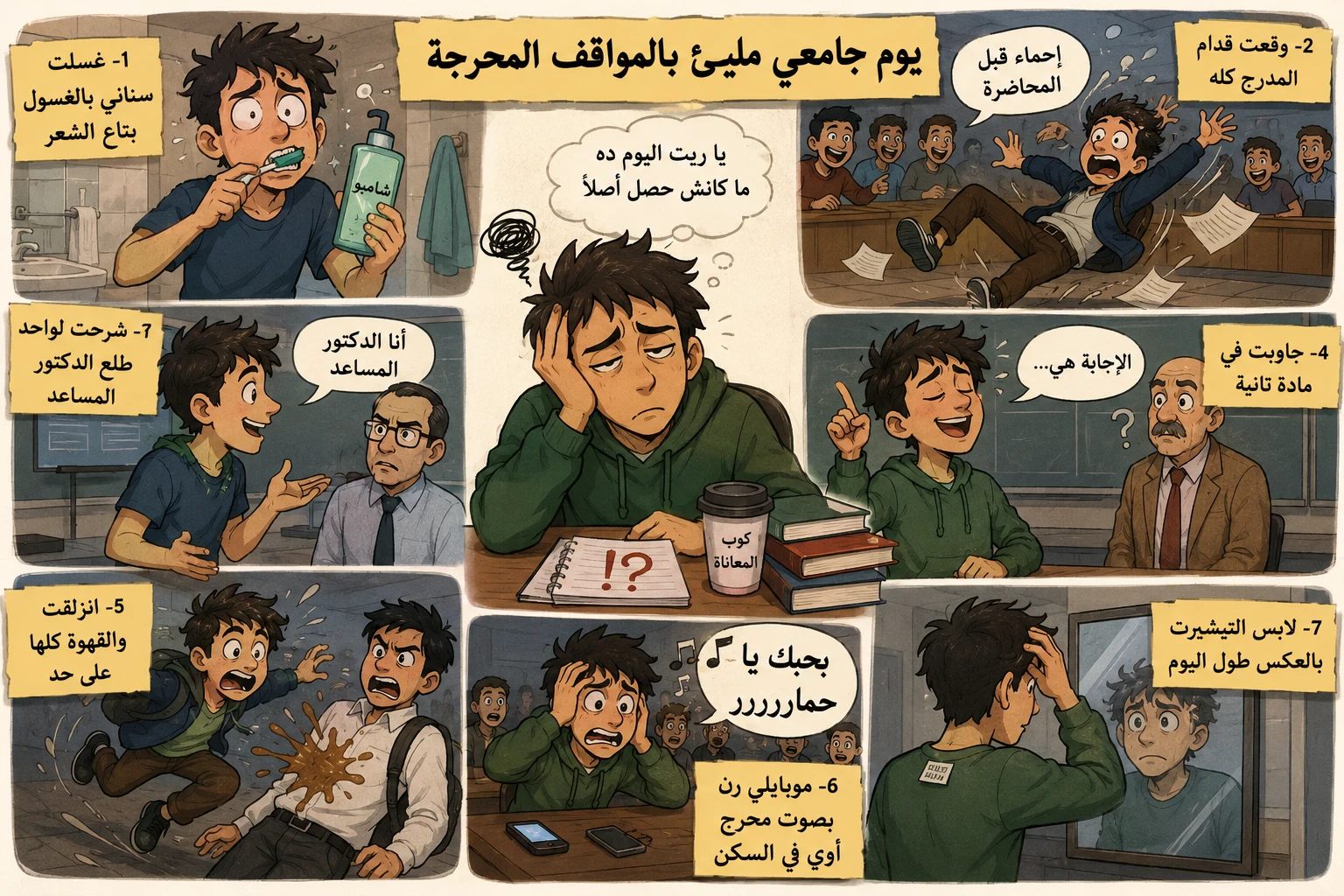 image about يوم جامعي مليئ بالمواقف المحرجة