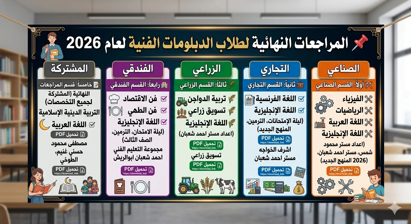 image about تحميل المراجعات النهائية لطلاب  الدبلومات الفنيه 2026