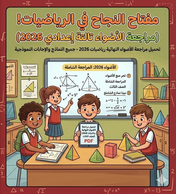 image about 📓 تحميل مراجعة الأضواء النهائية رياضيات 2026 الصف الثالث الإعدادي PDF بالإجابات | أقوى نماذج الامتحانات المتوقعة