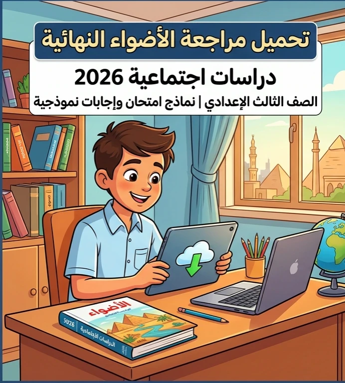 image about 📥 تحميل مراجعة الأضواء النهائية دراسات اجتماعية 2026 للصف الثالث الإعدادي PDF بالإجابات ونماذج الامتحانات المتوقعة