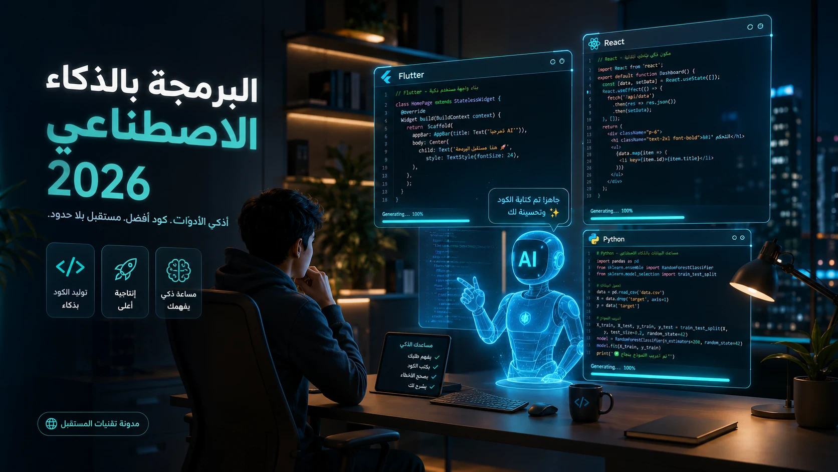 image about البرمجة بالذكاء الاصطناعي في 2026: كيف تبني تطبيقًا كاملًا بدون سطر كود واحد؟