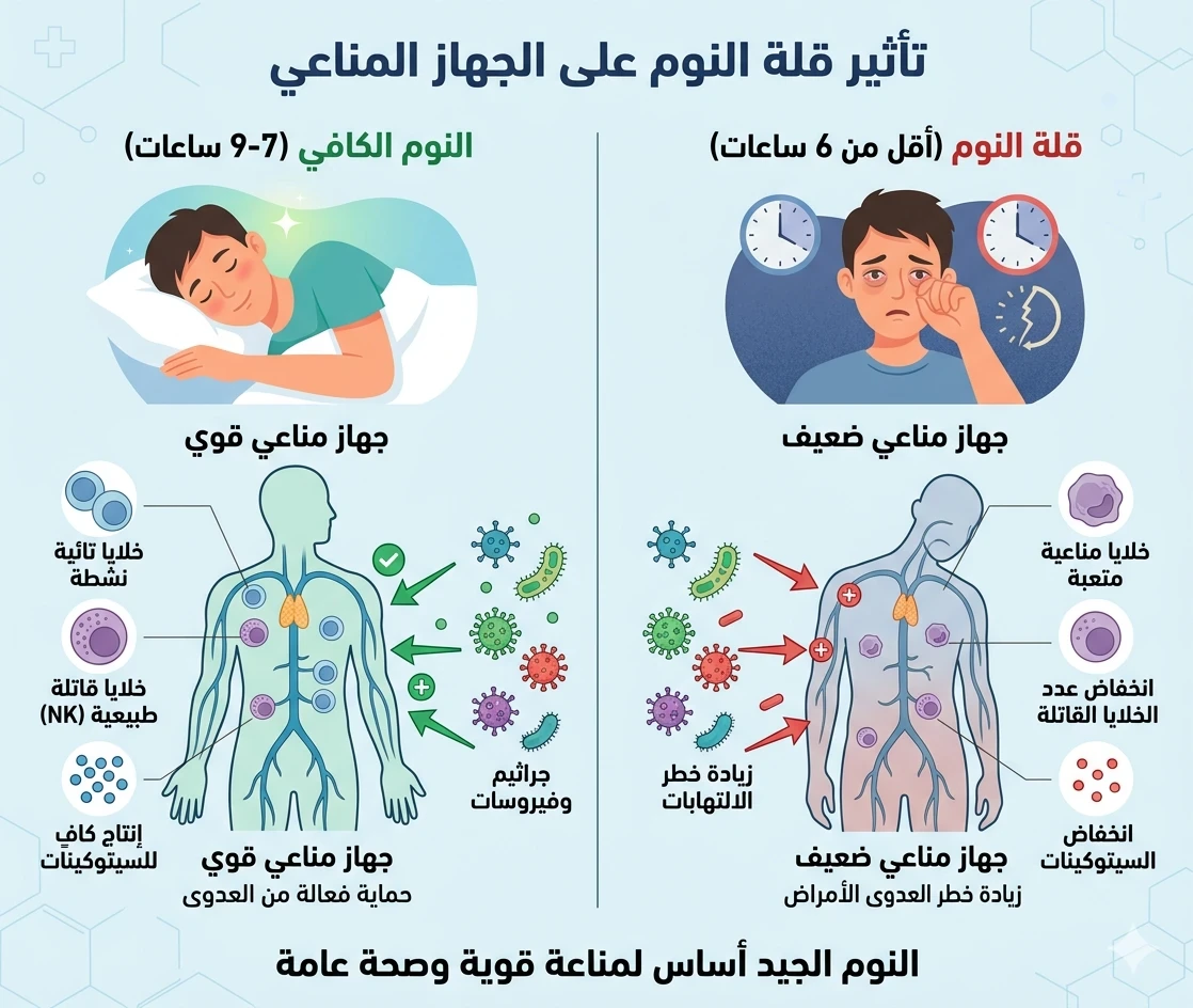 image about تأثير قلة النوم على جهاز المناعة وصحة الإنسان.