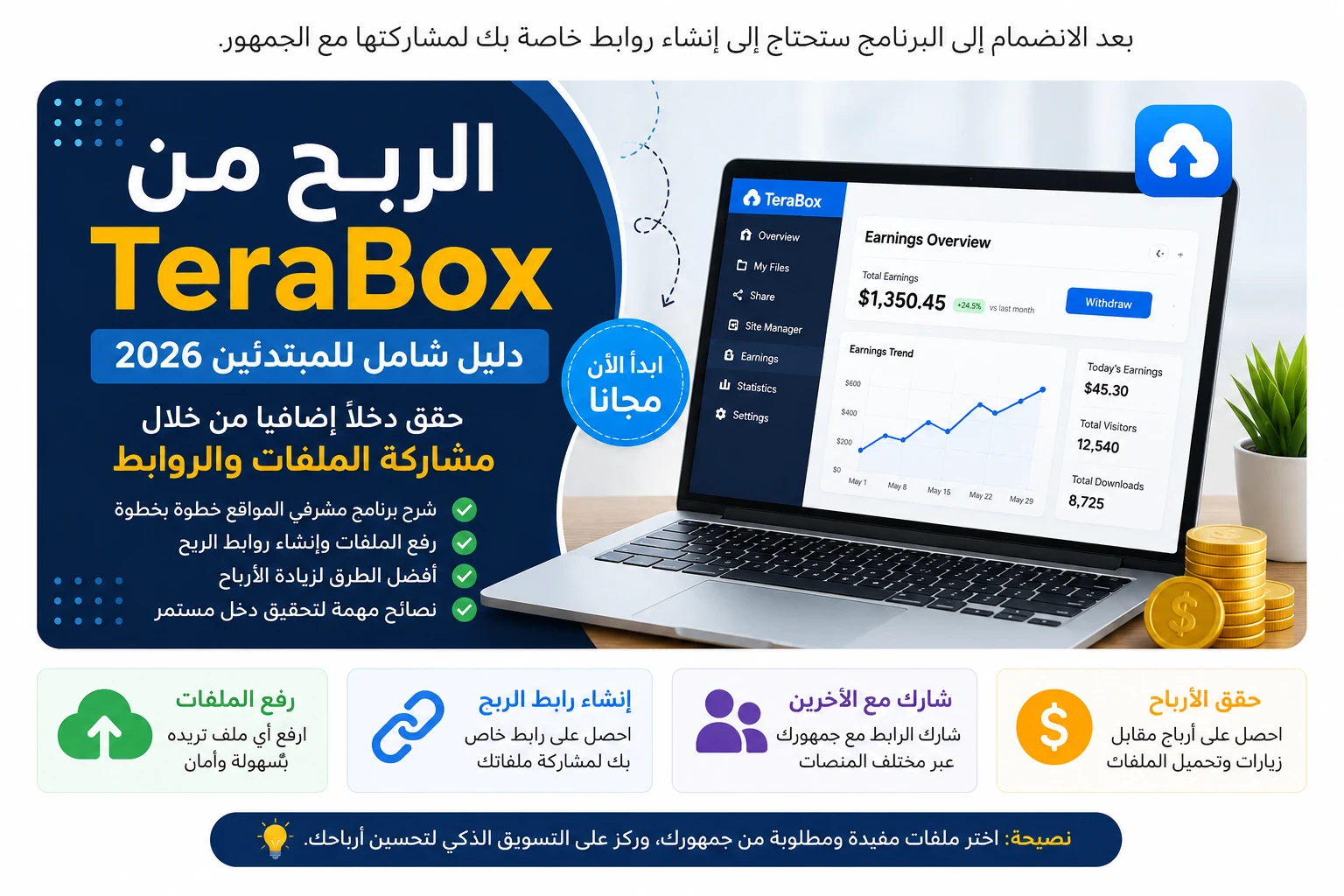 image about الربح من TeraBox للمبتدئين 2026: شرح برنامج مشرفي المواقع وتحقيق الأرباح من مشاركة الملفات