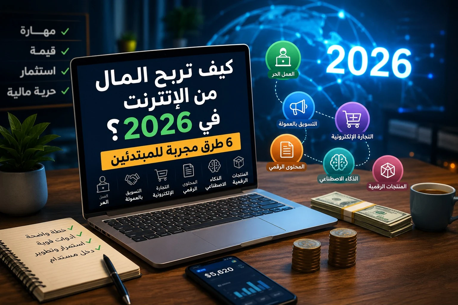 image about كيف تربح من الإنترنت في 2026: 6 طرق مجربه لبناء دخل حقيقي ومستدام