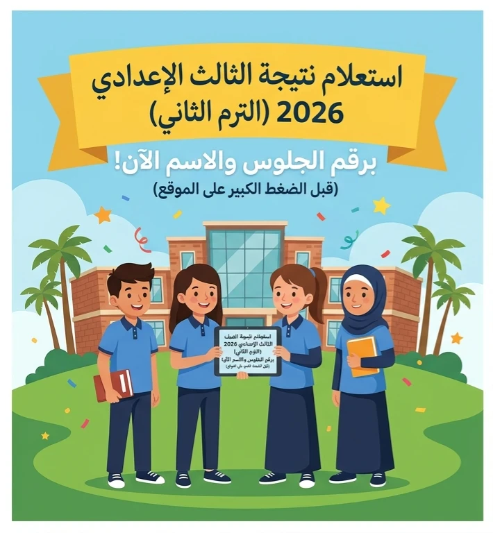 image about 📕 نتيجة الصف الثالث الإعدادي 2026 الترم الثاني برقم الجلوس والاسم.. رابط الاستعلام الرسمي وخطوات الحصول على النتيجة فورًا