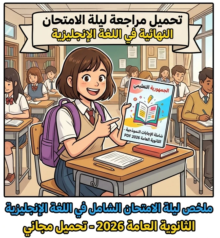 image about 📕 تحميل مراجعة ليلة الامتحان في اللغة الإنجليزية بالإجابات من الجمهورية التعليمي للصف الثالث الثانوي 2026 PDF | أقوى مراجعة نهائية قبل الامتحان