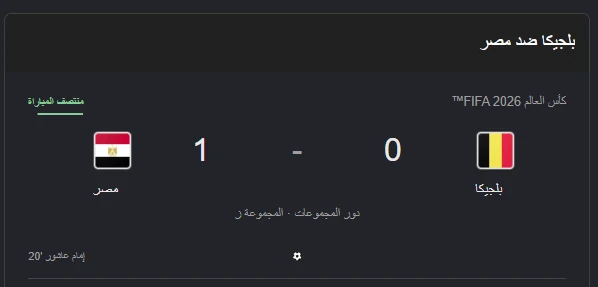 image about مصر تنهي الشوط الأول متقدمة على بلجيكا بهدف نظيف في كأس العالم 2026