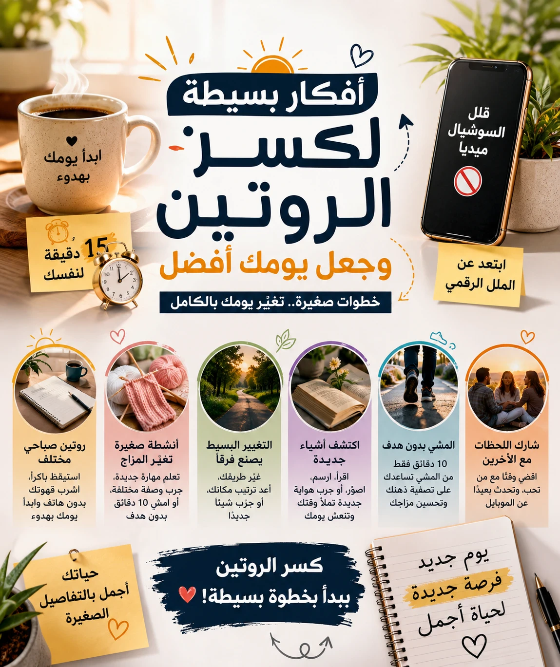 image about أفكار بسيطة لكسر الروتين اليومي وجعل يومك افضل