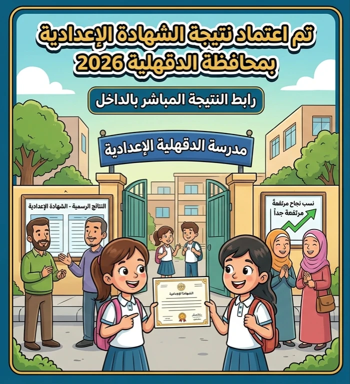 image about 📝 اعتماد نتيجة الشهادة الإعدادية بالدقهلية 2026 رسميًا.. نسب نجاح مرتفعة وتكريم الأوائل ورابط النتيجة المباشر