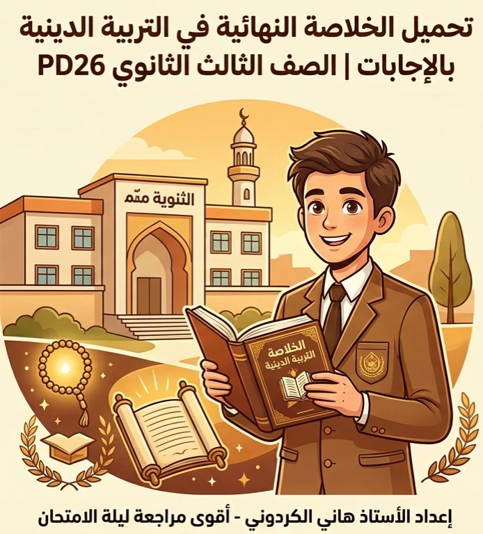 image about 📗 تحميل الخلاصة في التربية الدينية بالإجابات للصف الثالث الثانوي 2026 PDF إعداد الأستاذ هاني الكردوني | أقوى مراجعة نهائية قبل الامتحان