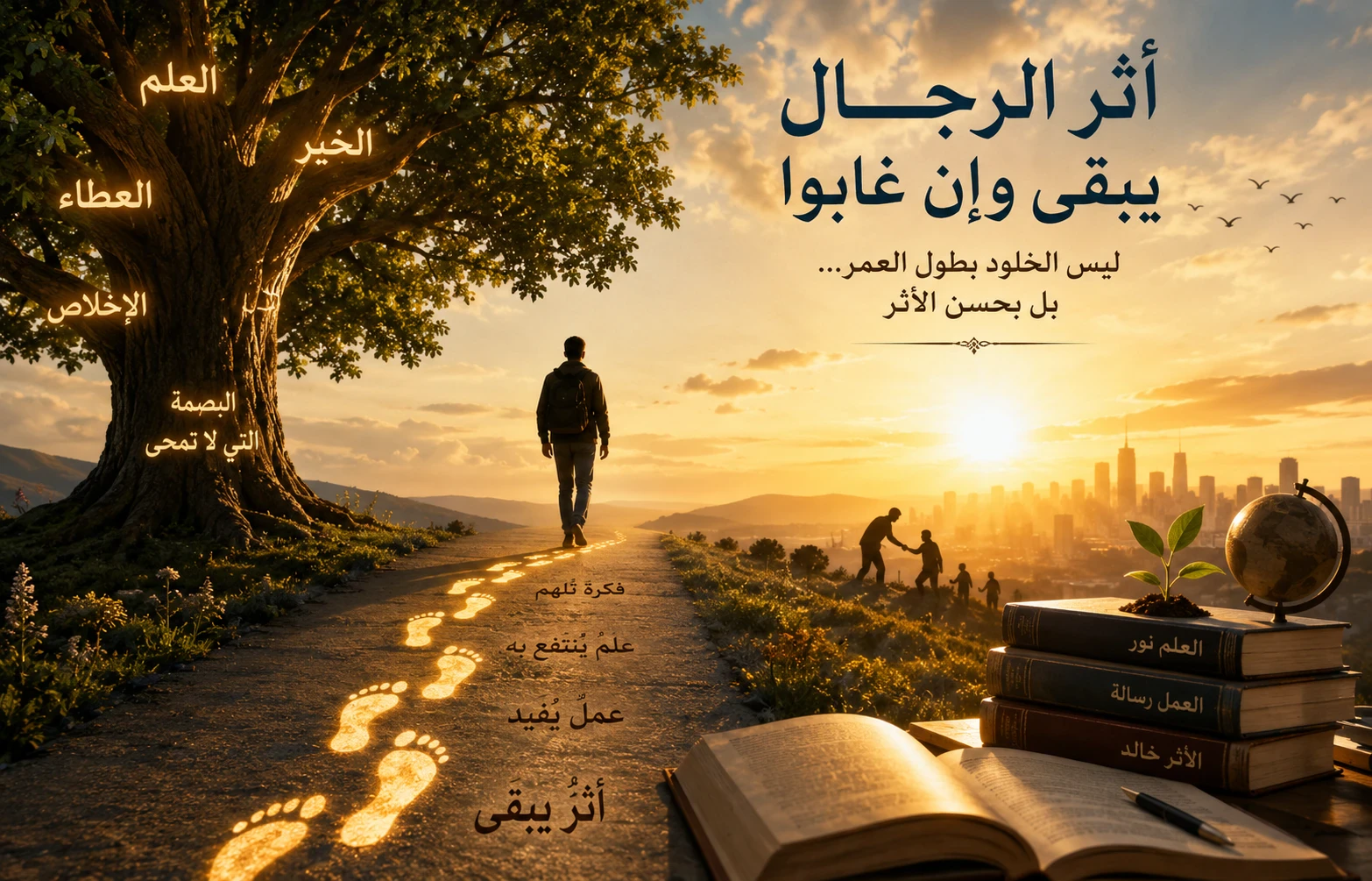 image about أَثَرُ الرِّجَالِ يَبْقَى وَإِنْ غَابُوا ليس الخلودُ بطولِ العُمُر، بل بحُسنِ الأَثَر