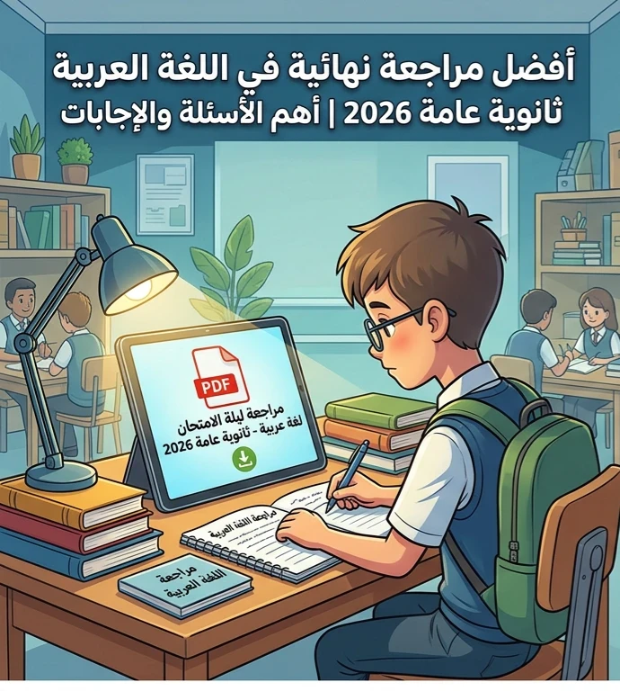 image about 📥 تحميل مراجعة ليلة الامتحان لغة عربية ثانوية عامة 2026 PDF مجانًا.. أهم الأسئلة المتوقعة والإجابات النموذجية قبل الامتحان
