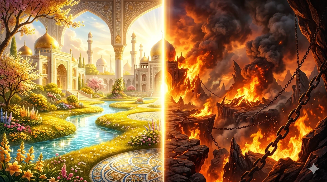 image about العنوان: نعيم الجنة وعذاب النار: المصير الأبدي الذي ينتظر الإنسان