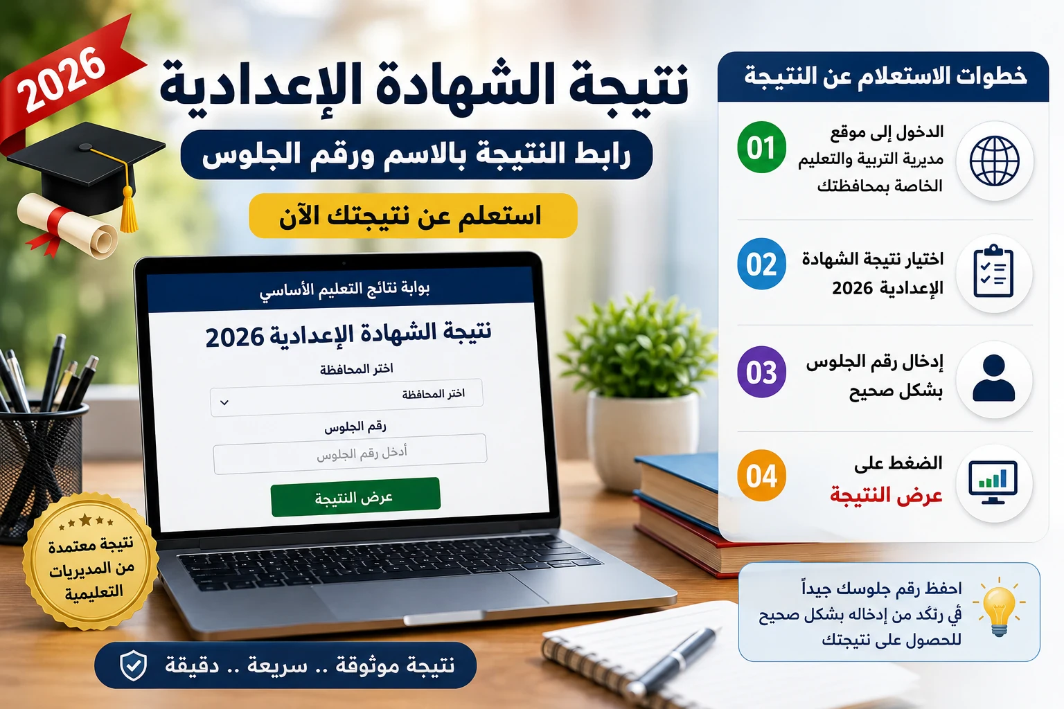 image about نتيجة الشهادة الإعدادية 2026 برقم الجلوس والاسم