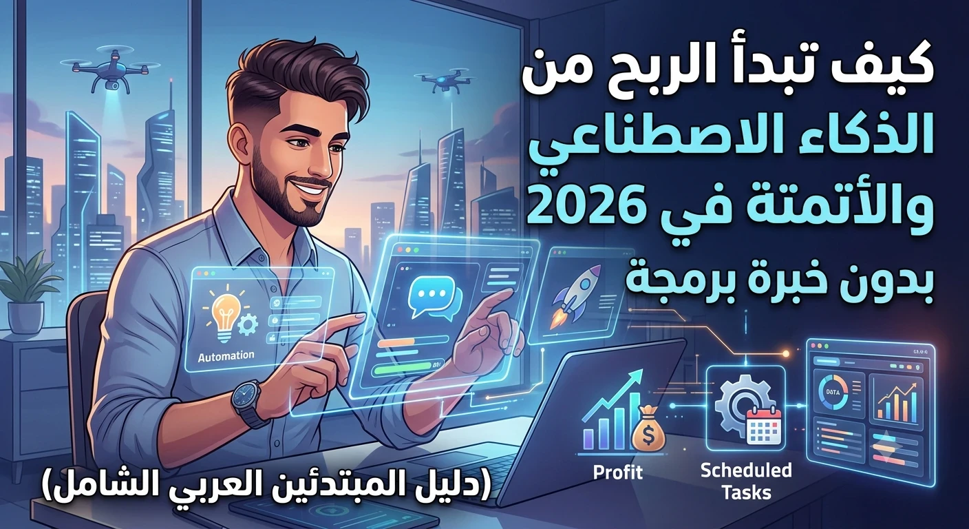 image about كيف تبدأ الربح من الذكاء الاصطناعي والأتمتة في 2026 بدون خبرة برمجة (دليل المبتدئين العربي الشامل)