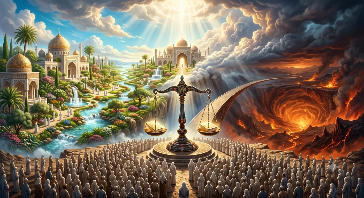image about النفخ في الصور والبعث والحشر والحساب والميزان والصراط والجنة والنار: الرحلة الكاملة للإنسان بعد الموت