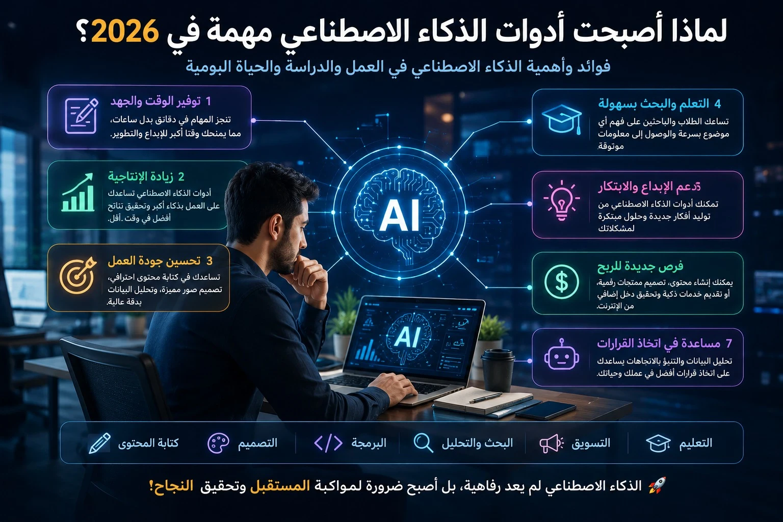 image about أفضل أدوات الذكاء الاصطناعي في 2026: 10 أدوات مجانية ومدفوعة لزيادة إنتاجيتك (دليل شامل)
