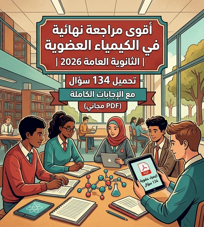 image about 📥 تحميل 134 سؤال في الكيمياء العضوية بالإجابات للصف الثالث الثانوي 2026 PDF مجانًا | أقوى بنك أسئلة للمراجعة النهائية