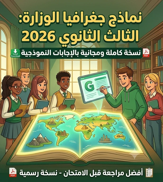 image about 📕 تحميل نماذج الوزارة الاسترشادية في الجغرافيا بالإجابات للصف الثالث الثانوي 2026 PDF مجانًا | النسخة الرسمية الكاملة وأفضل مراجعة قبل الامتحان