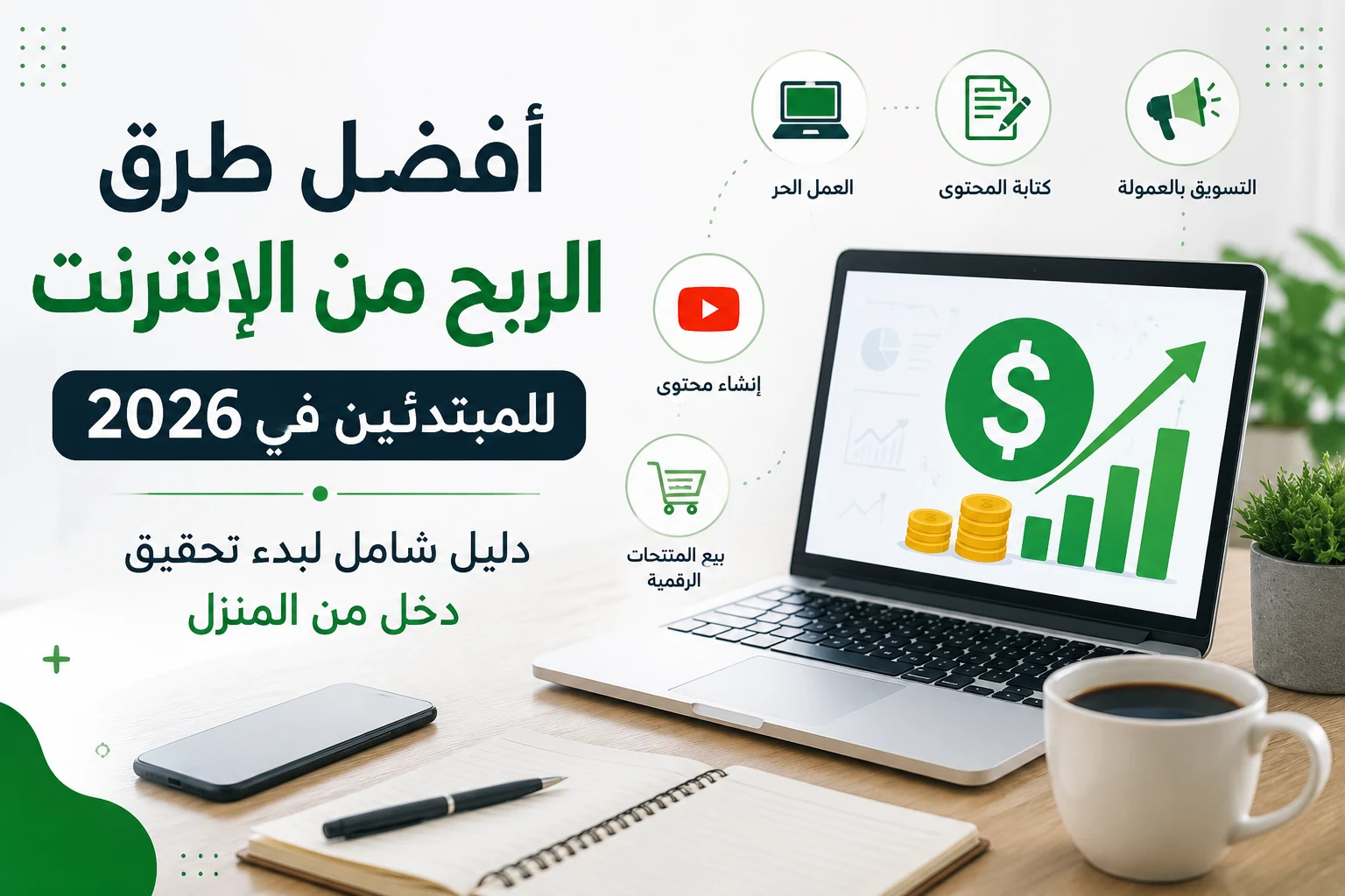 image about أفضل طرق الربح من الإنترنت للمبتدئين في 2026: دليل شامل لبدء تحقيق دخل من المنزل