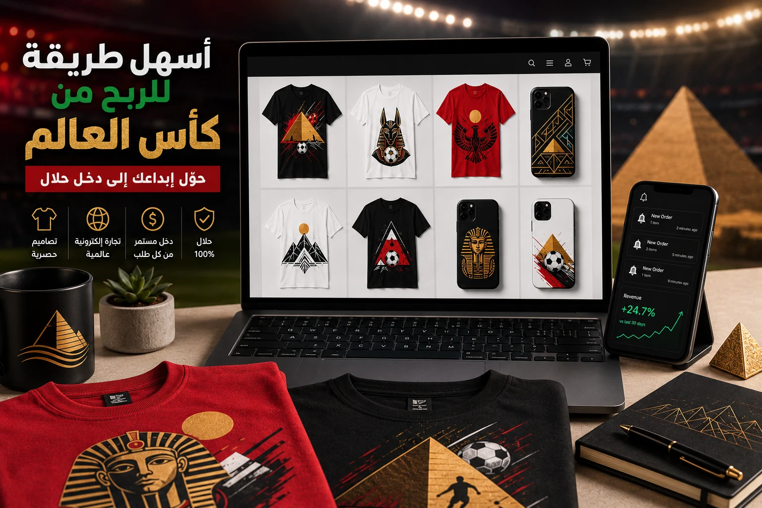 image about دليل المبتدئين الحلال: كيف تربح من الإنترنت من تصميم تيشيرتات ومنتجات منتخب مصر في كأس العالم 2026؟