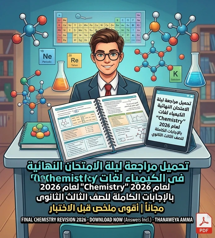 image about 📗 تحميل مراجعة ليلة الامتحان في الكيمياء لغات Chemistry بالإجابات للصف الثالث الثانوي 2026 PDF مجانًا | أقوى مراجعة نهائية قبل الامتحان