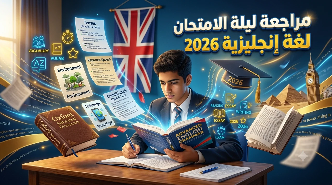 image about 🚨 مراجعة ليلة الامتحان لغة إنجليزية 2026 | شرح القواعد بالعربي + ملخص القصة + أهم الكلمات والمرادفات والعكس المتوقعين (لن تحتاج غيرها قبل اللجنة)