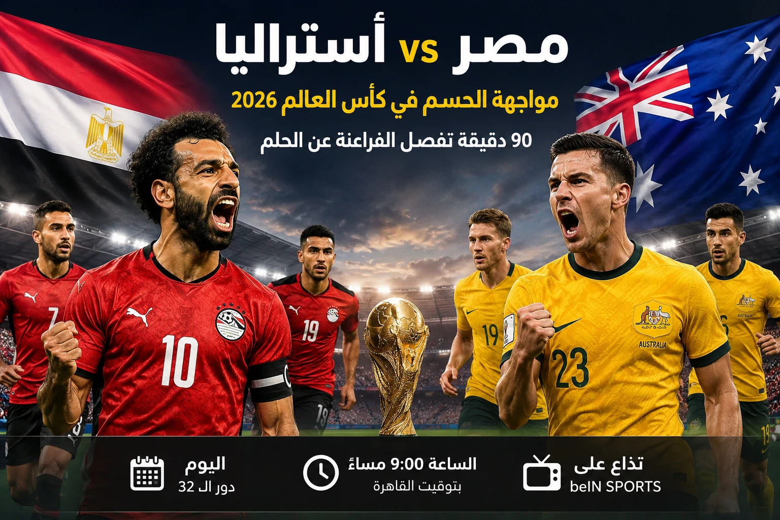 image about 90 دقيقة تفصل مصر عن الحلم.. هل يصنع الفراعنة التاريخ أمام أستراليا؟