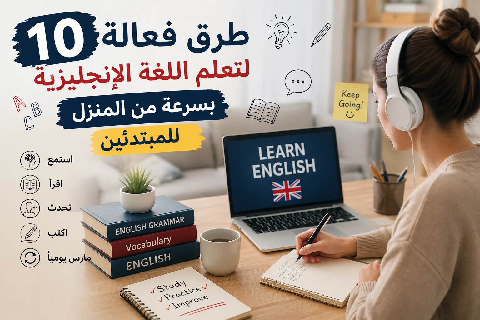 image about  10 طرق فعالة لتعلم اللغة الإنجليزية بسرعة من المنزل للمبتدئين | دليل شامل 2026
