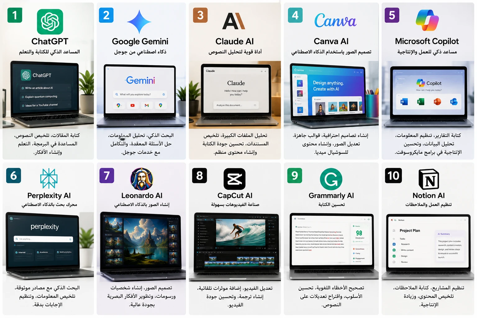 image about أفضل 10 أدوات ذكاء اصطناعي مجانية في 2026 واستخدام كل أداة