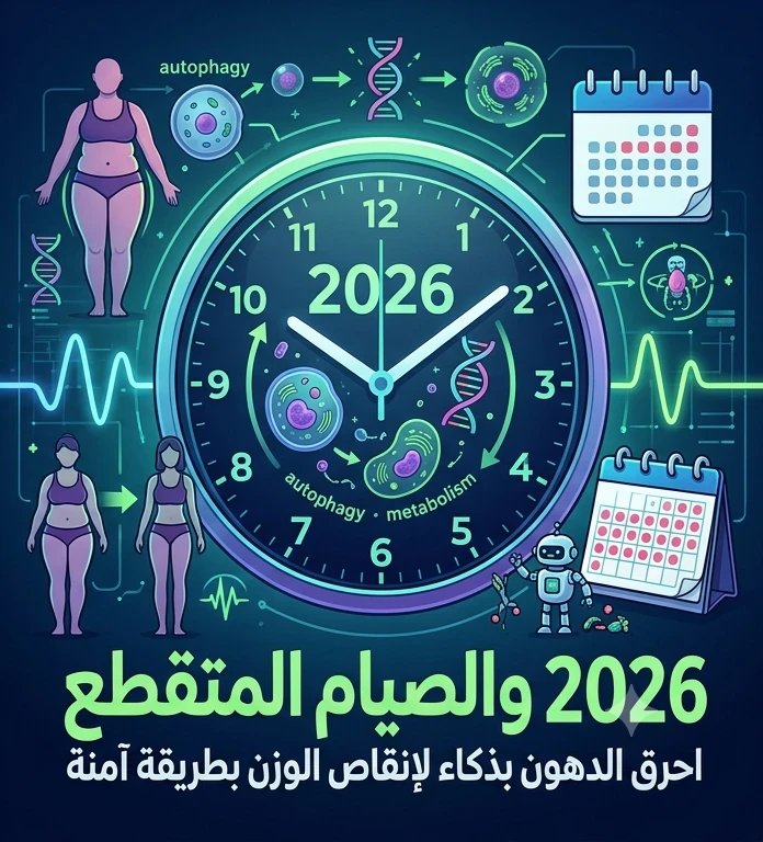 image about 🕛 الصيام المتقطع 2026: الدليل الشامل لخسارة الوزن وحرق الدهون بطريقة صحية وآمنة