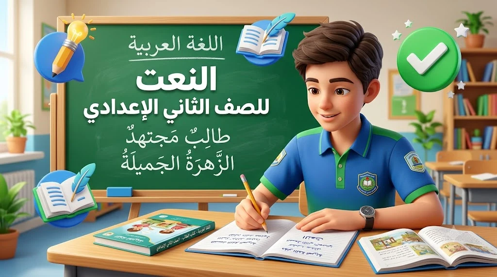 image about النعت في اللغة العربية للصف الثاني الإعدادي: أنواعه وإعرابه مع أمثلة سهلة وتمارين تطبيقية