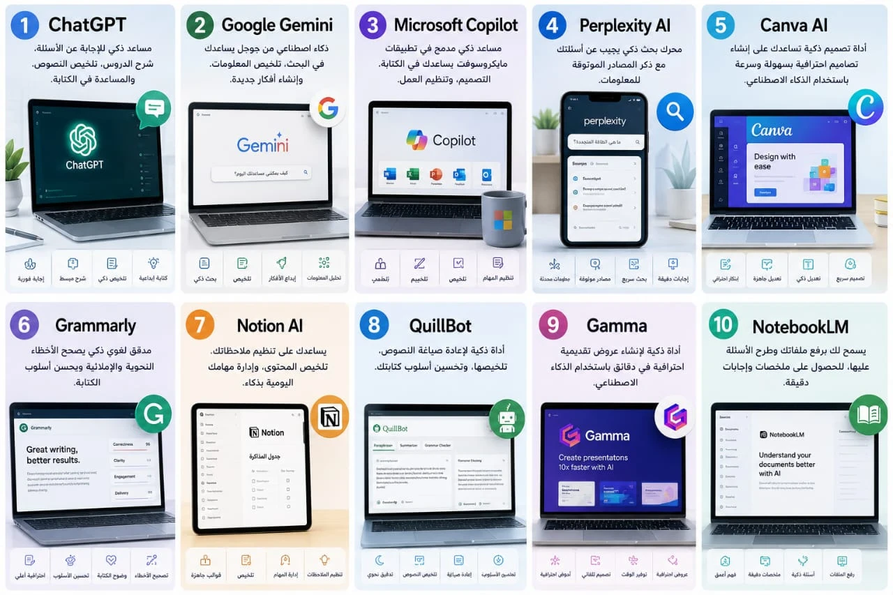 image about أفضل 10 أدوات الذكاء الاصطناعي يحتاجهم الطلاب في 2026