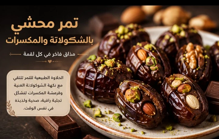 image about تمر محشي بالشوكولاتة و المكسرات لمسة فاخرة في عالم الحلويات 