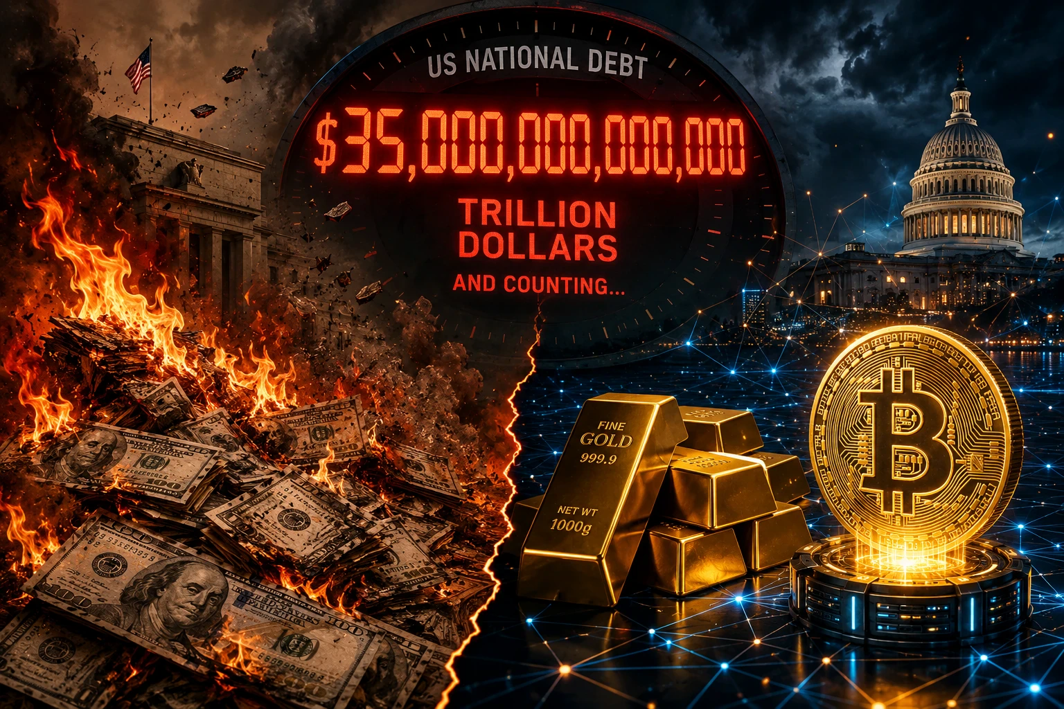 image about لعبة الذهب والكريبتو الكبرى: كيف تخطط أمريكا لتصفير ديونها وإعادة ضبط الاقتصاد العالمي؟