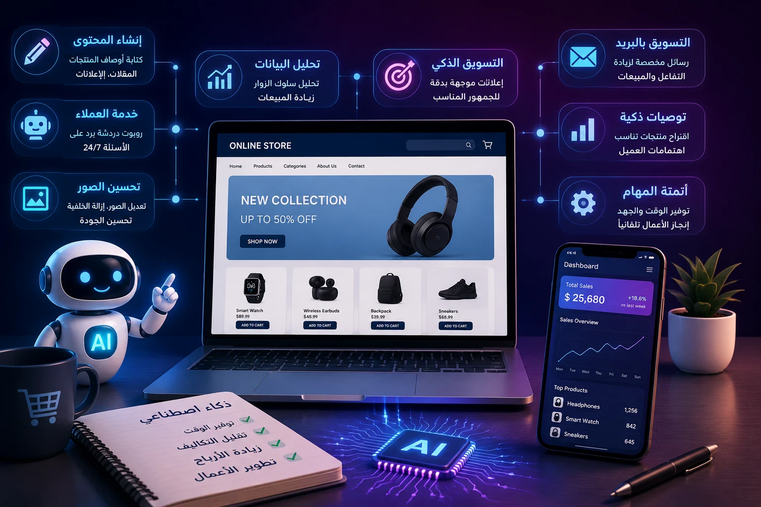 image about كيف يساعدك الذكاء الاصطناعي على بناء متجر إلكتروني يعمل 24 ساعة يوميًا؟