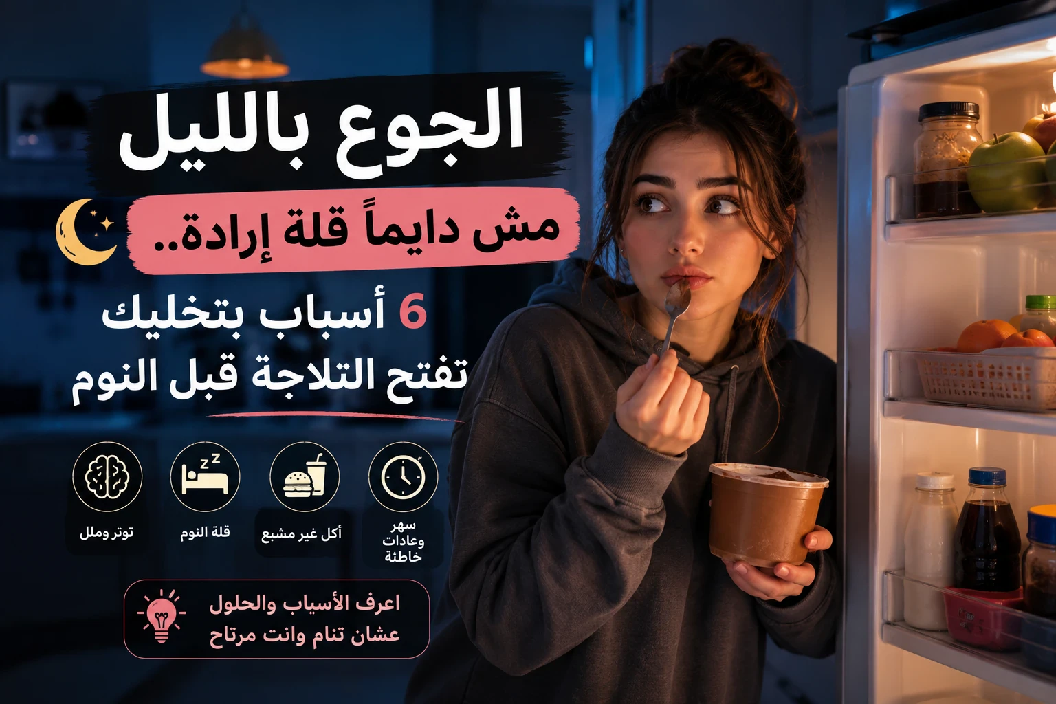 image about 6 أسباب خفية وراء الجوع بالليل وفتح التلاجة قبل النوم