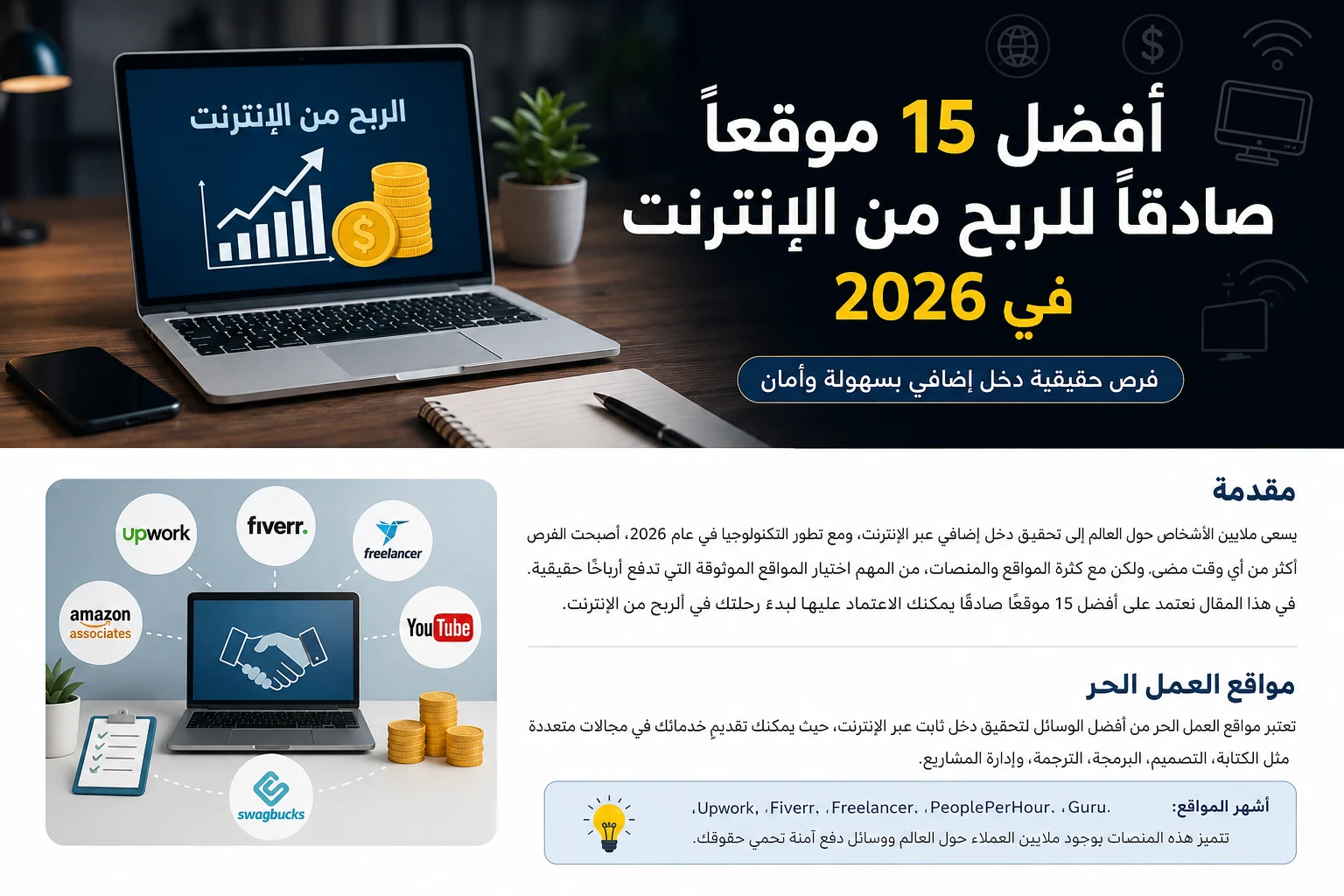 image about أفضل 15 موقعًا صادقًا للربح من الإنترنت في 2026