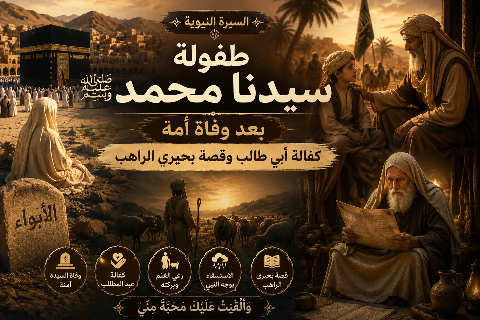 image about طفولة سيدنا محمد ﷺ بعد وفاة أمه.. كفالة أبي طالب وقصة بحيرى الراهب