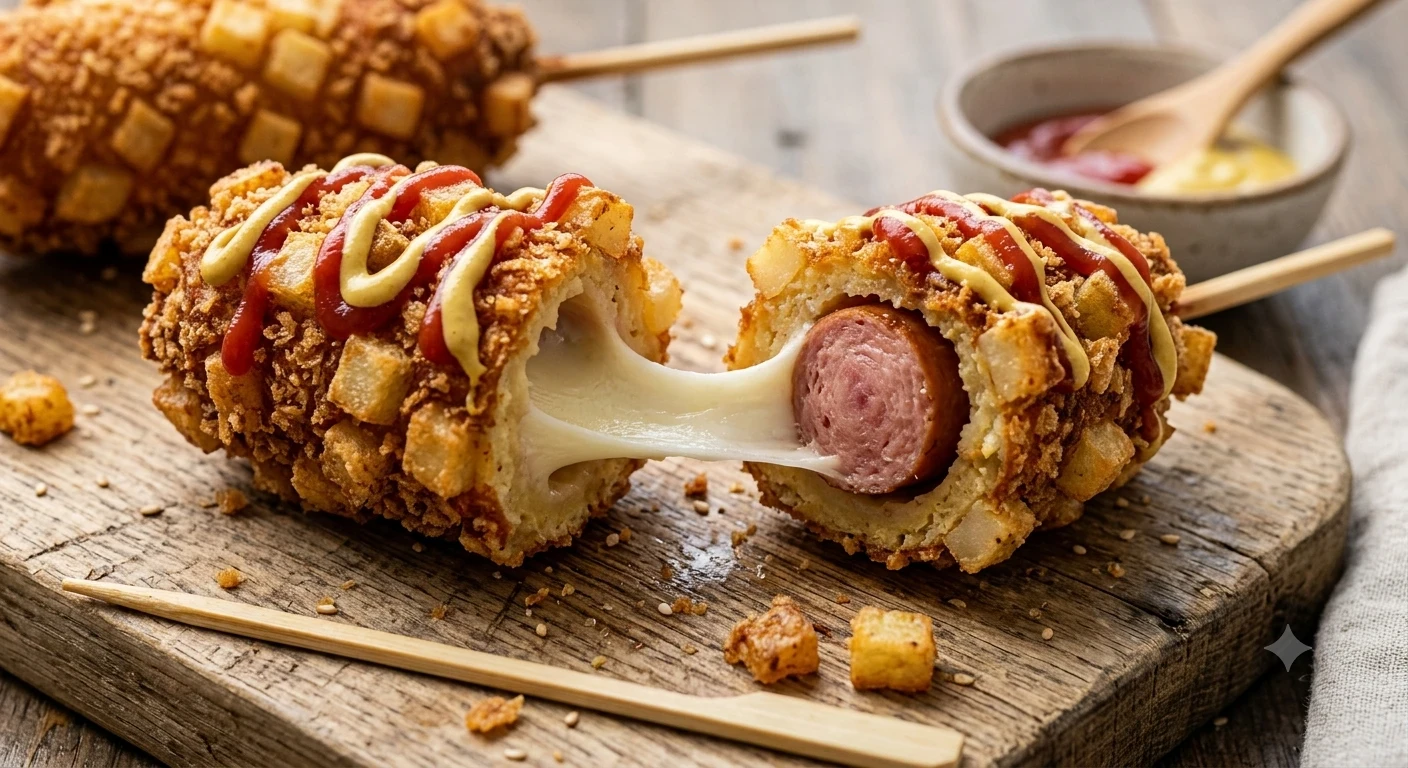image about كورن دوج البطاطس المقرمش الكوري.. طعم يجمع بين القرمشة والجبنة في كل قضمة! 🌭🧀🥔