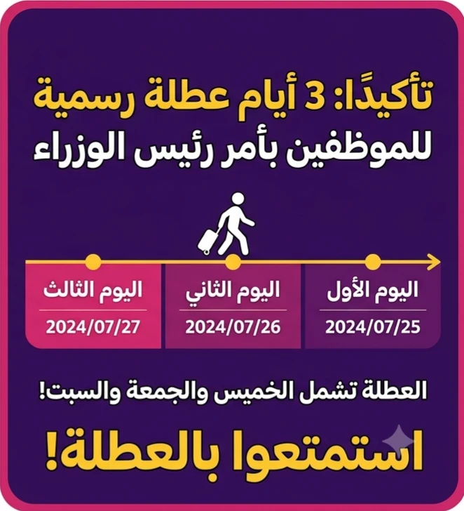 image about 🚫 3 أيام إجازة متتالية للموظفين.. قرار رسمي من رئيس الوزراء يزف بشرى سارة وهذه مواعيد العطلة كاملة