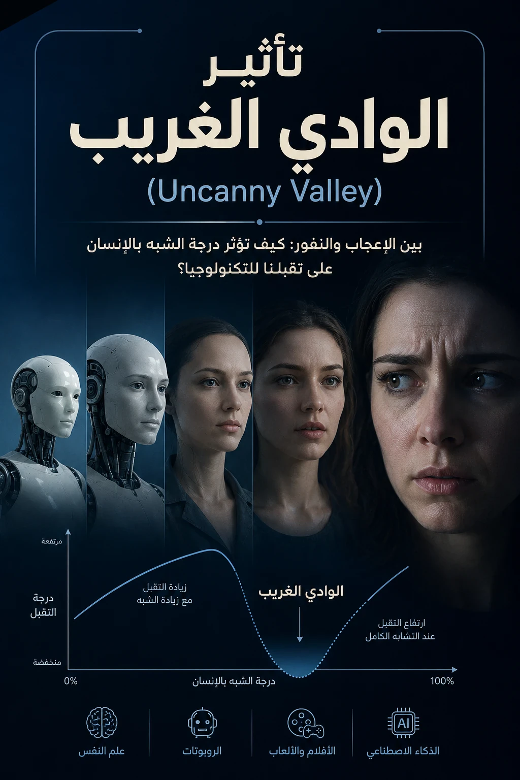 image about تأثير الوادي الغريب (Uncanny Valley) عدم تقبل الروبوتات و الAi